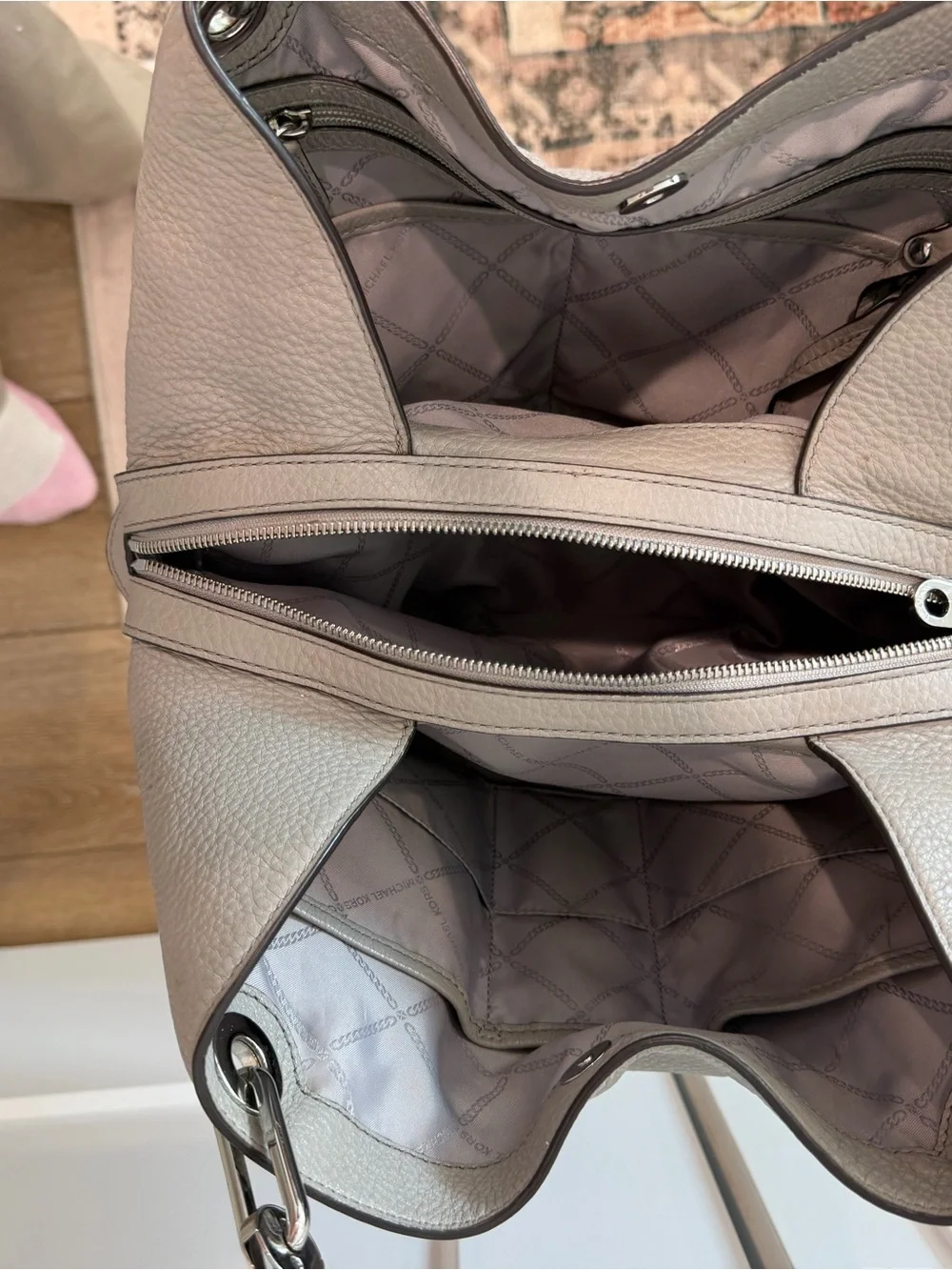 Michael Kors Taupe Pebbled Leather Shoulder Tote